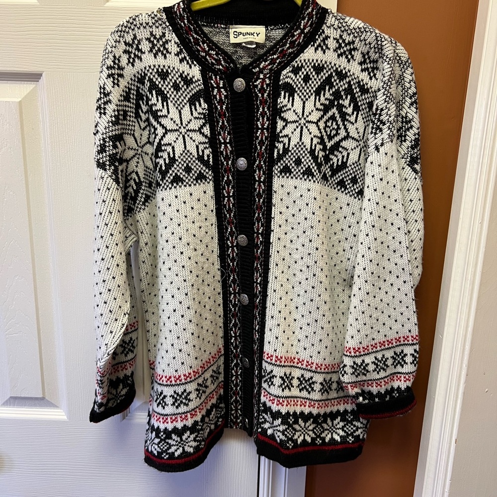 Spunky Nordic Fair Isle Button-Front Cardigan in Winter White